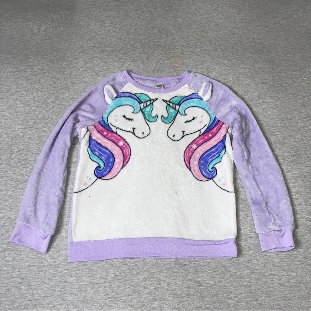Cold Rush Girl's Cozy Fleece Unicorn Graphic Long-Sleeve Pullover Sweater Top
